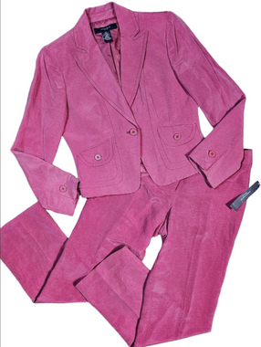 Vintage Y2K Jones Wear Petite Silk Linen Pink 2 Piece Jacket & NWT Pant Suit Set